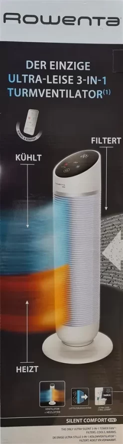 Rowenta HQ8120F0 Silent Comfort 3in1 Turmventilator Mit Smart-Technologie, Staubfilter, Ventilator & Heizung, 24h Startverzögerung, 10 Geschwindigkeitsstufen -Rowenta c03020246a7e992e3069216fc577eb1f