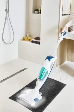 Rowenta Bodendampfreiniger Clean & Steam Revolution RY7757 | 2 In 1 Reingung | Verdampfer Für ätherische Öle | Alle Bodenarten | Anti-Kalk-Kartusche | Weiß/Blau -Rowenta c20e463e8212c18585b5b2efe64a977f